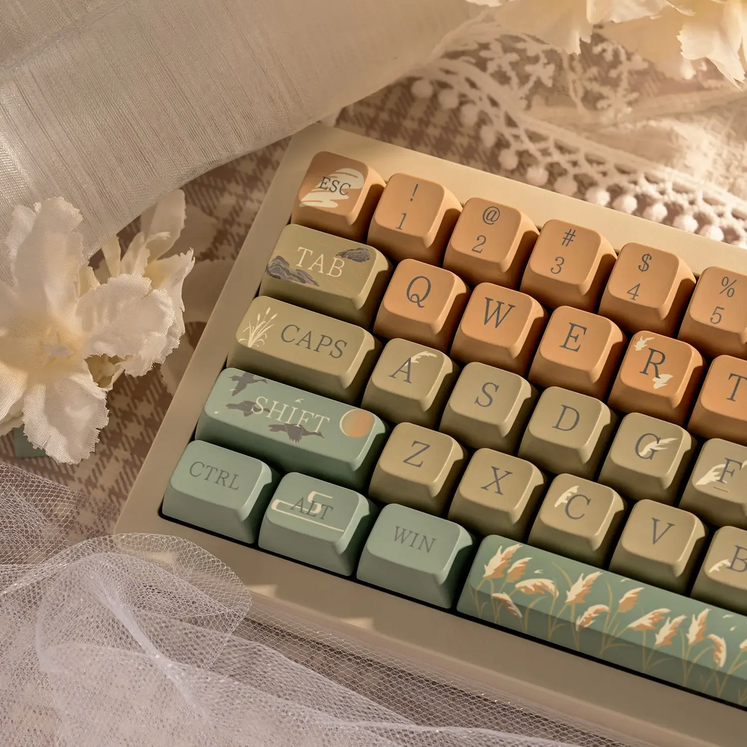 MDA height keycap reed flower theme Kubao original design pbt material sublimation mechanical keyboard cap
