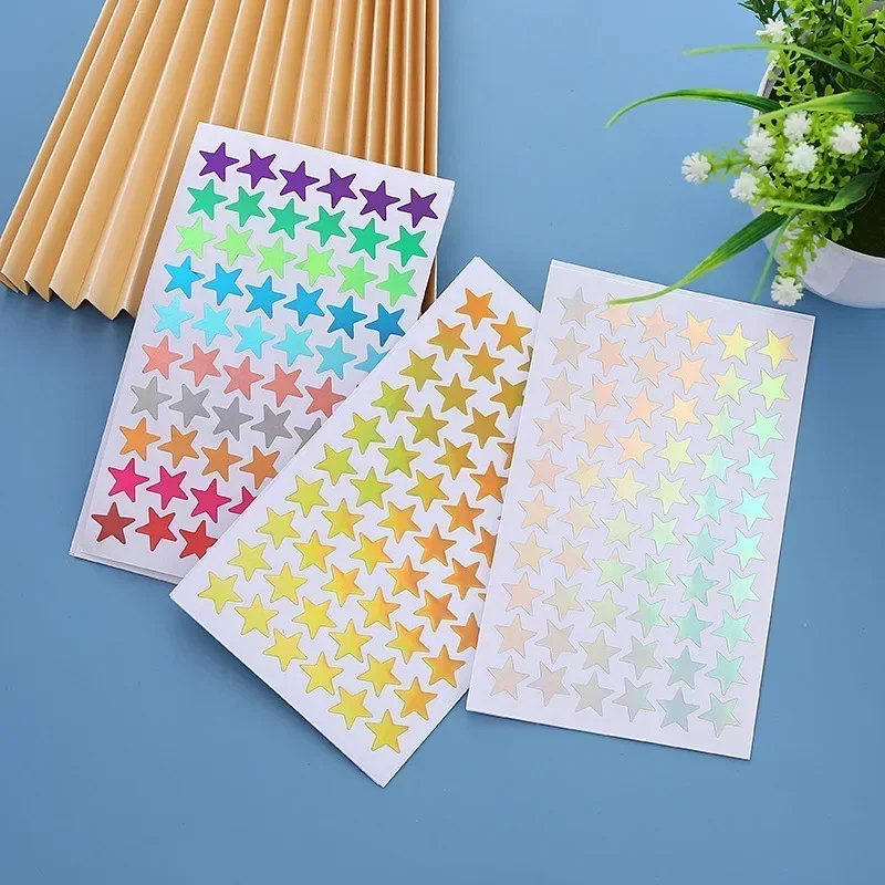 5 vel/set Coloful Laser Star Sticker voor kinderen Gouden Zilveren Kleur Scrapbook Sticker voor Briefpapier Student Creatief Cadeau