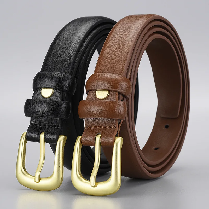 Needle buckle cowhide women's waist belt perforated gold buckle pants belt, versatile foreign trade belt, fairy style