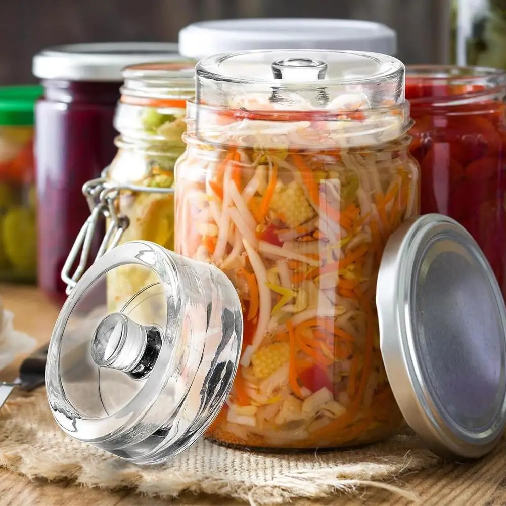 

4X Fermented Glass Weights Wide Mouth Jars Lids Mason Container Fermentation Household Fermenting Weight Mason Heavy Jar O9G1