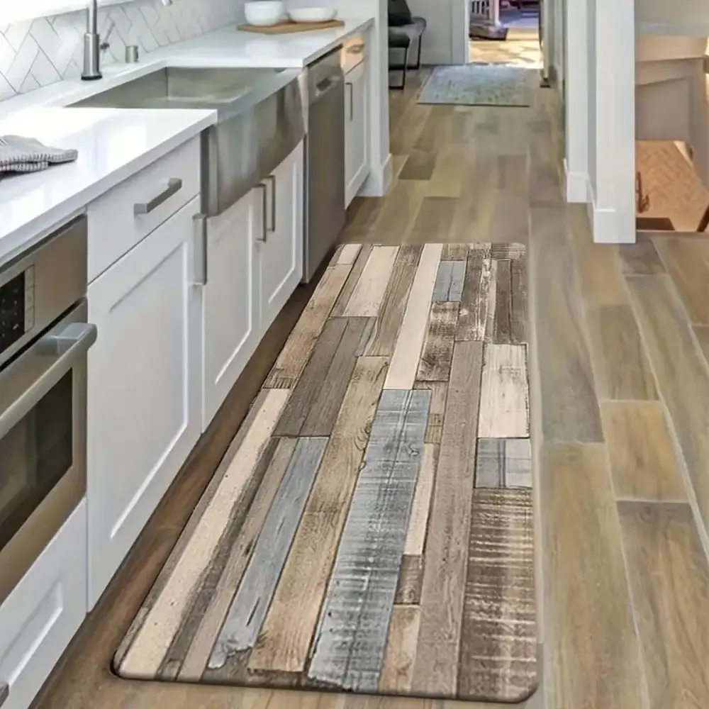VIKAMA Wood-Grain Style American Retro Rug, Soft & Non-Slip, Dirt-Proof Home Decor, For Kitchens, Corridors, And Laundry Rooms.