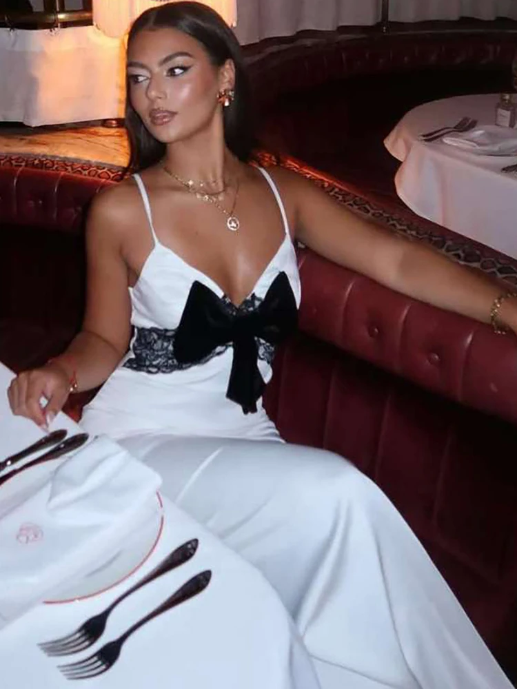 Leosoxs セクシーなリボンジャカードドレス女性シンプルなノースリーブ V ネックミッドナイト宴会パーティー休暇ヒップスターストレッチロングボディコン