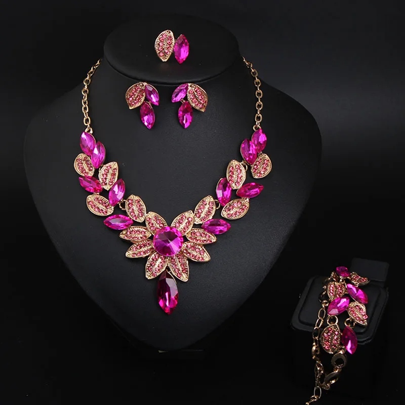 Vintage Necklace Earrings for Women Wedding Bridal Elegant Jewelry Sets Cubic Flower Necklace Marriage Beads Jewelry Set Fashion