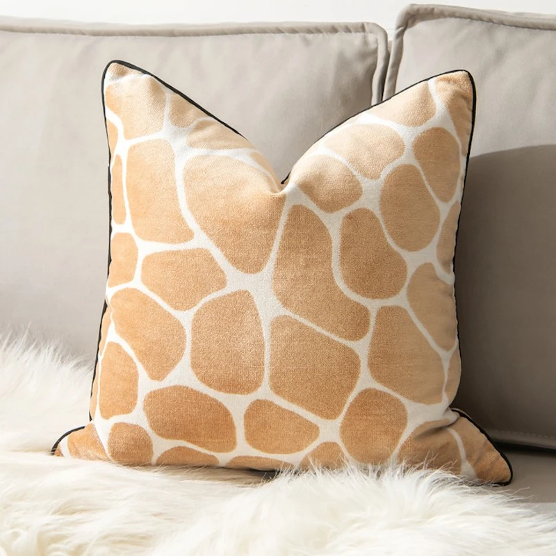 DUNXDECO Animal Printing Collection Zebra Tiger Luxury Velvet Cushion Cover Decorative Pillow Case One Side Print Backside Black