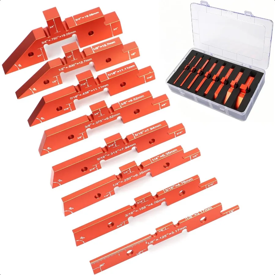 Barras de configuración de enrutador de 8 piezas, bloques de posicionamiento de aluminio de precisión para Sierra de mesa enrutador, herramienta de medición de ajuste de ángulo de profundidad de altura W