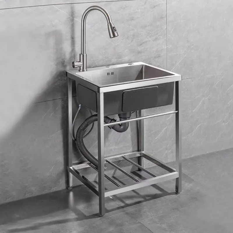 

Stainless Steel Sink Thickened Vegetable Basin Single with Bracket Household Sink Dishwasher Handmade Basin