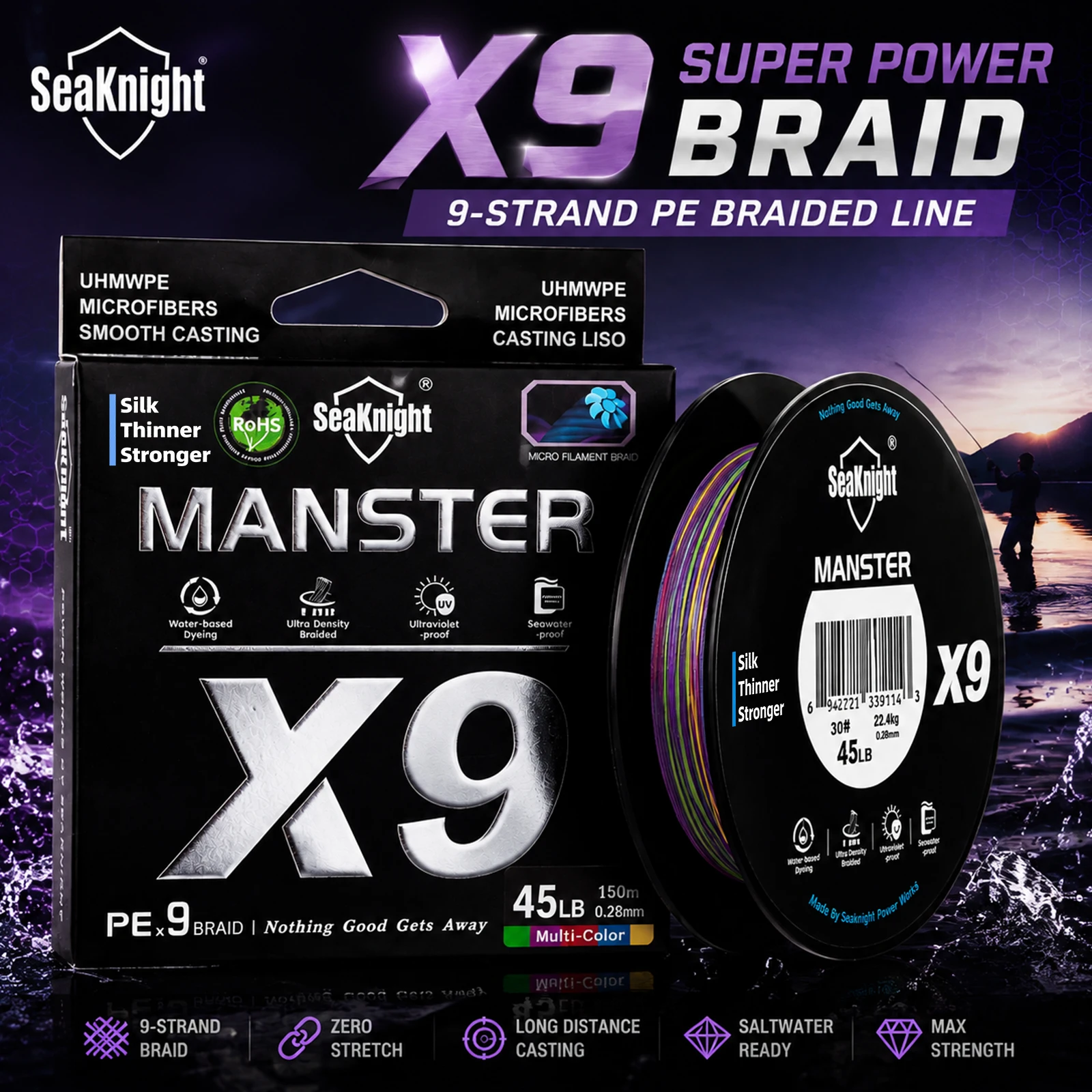 SeaKnight Brand X9 300M 150M Thin and Strong 9 Strands Braid Line Water Based Dyeing Technology PE Saltwater Fishing Line