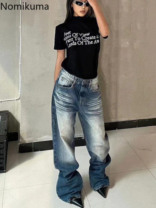 

Harajuku Y2k Jeans Streetwear Fashion Korean Wide Leg Pants Straight High Waist Denim Trousers Pantalon Femme 2024 New Bottoms