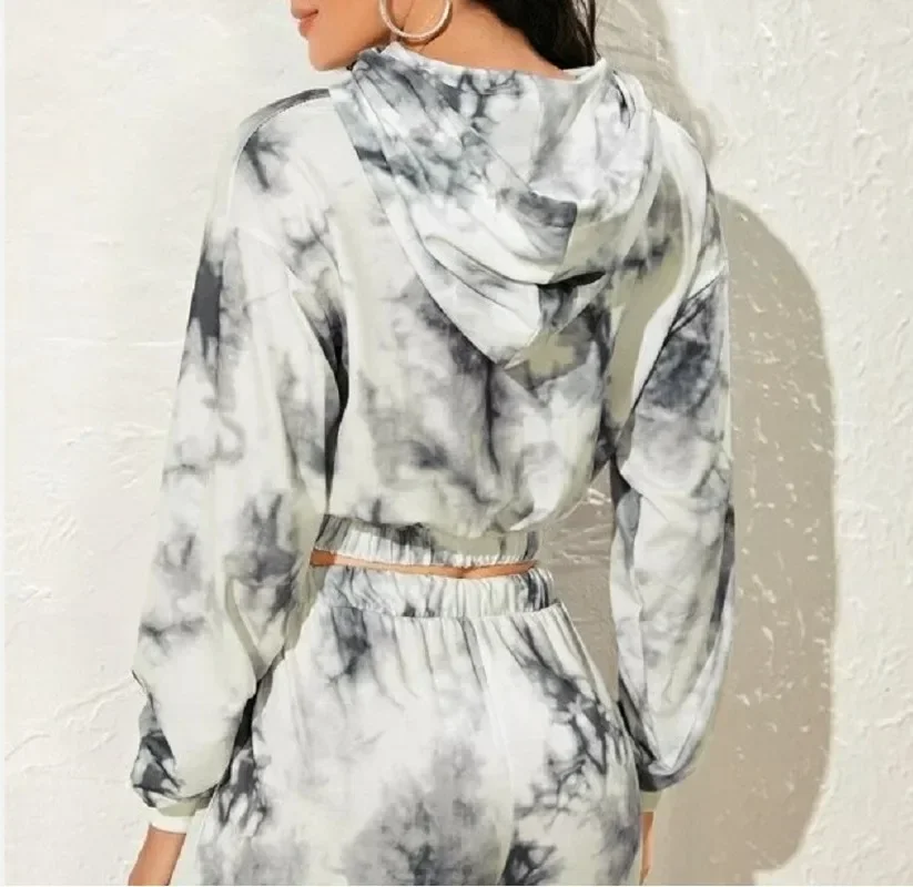 Women Two Piece Set Tie Dye Hooded Jogging Tracksuit 2023 New Fashion Plus Size Sport Set Loose Casual Stayhome Style Loungewear