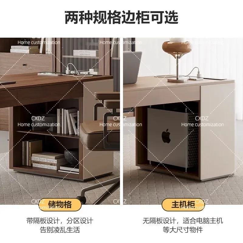 Minimalist Solid Wood Desk High End Saddle Leather Walnut Writing Computer Table for Home Study Office Furniture