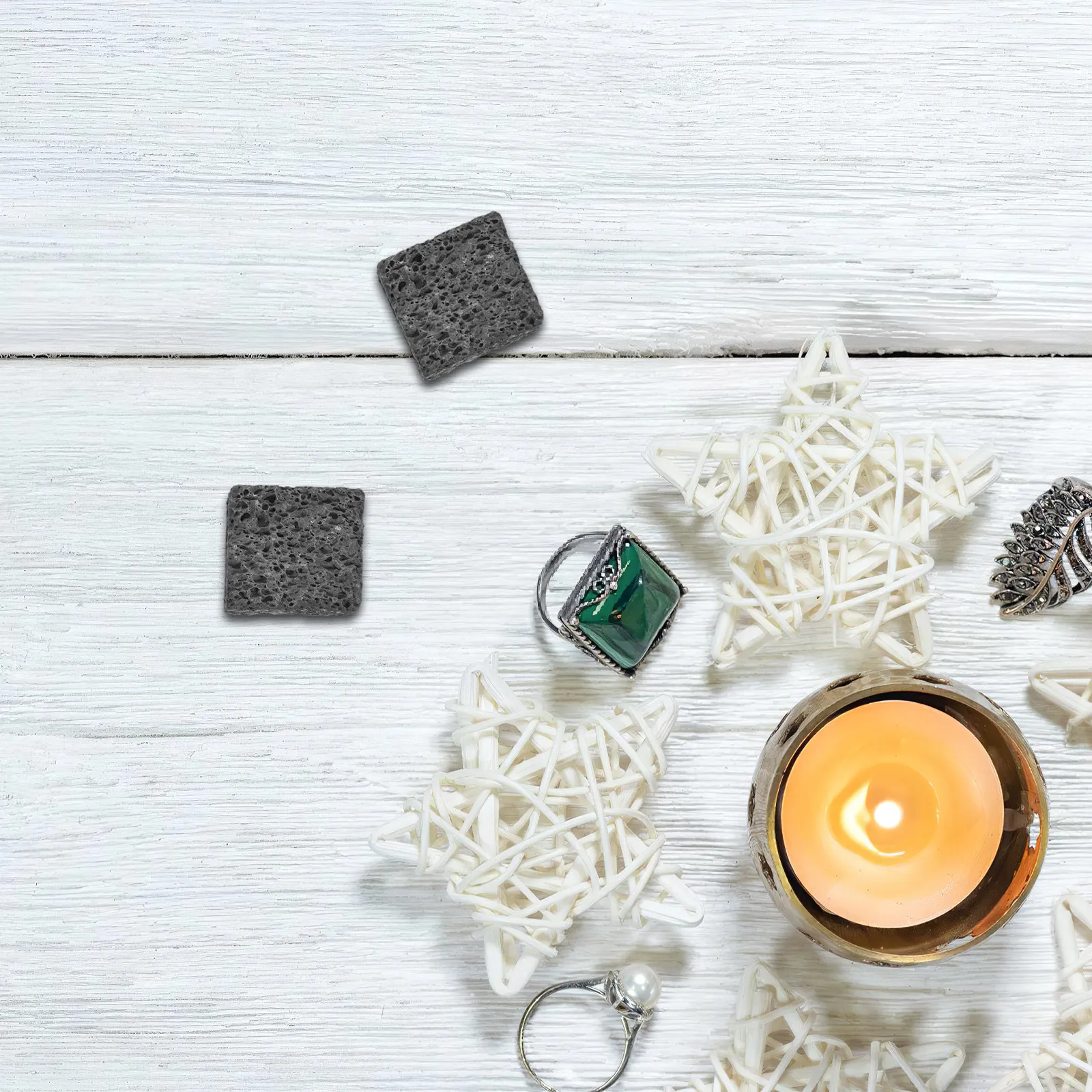 Lot de 6 diffuseurs en pierre volcanique, cubes de lave noirs carrés, pierres aromatiques naturelles, diffuseurs passifs d'huiles essentielles, élégants pour la maison