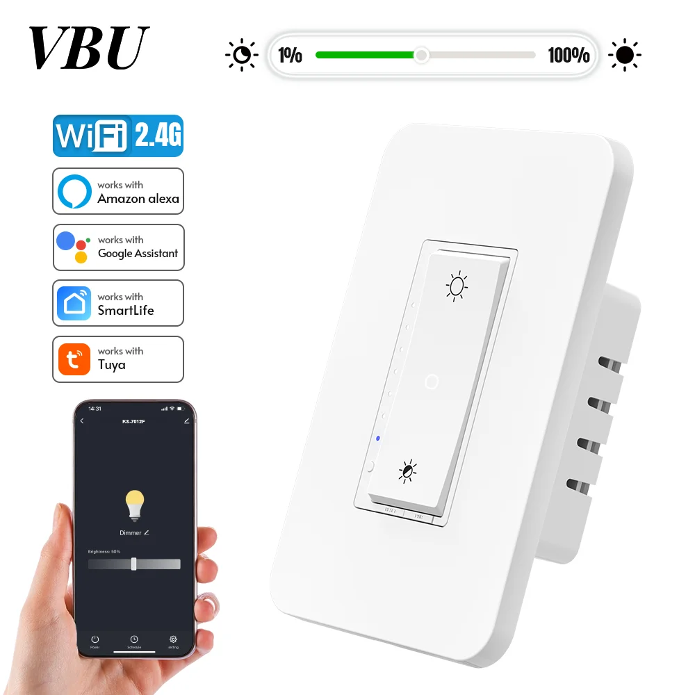 VBU Tuya WiFI variateur Intelligent US variateur de lumière télécommande vocale fonctionne avec la synchronisation intelligente Alexa