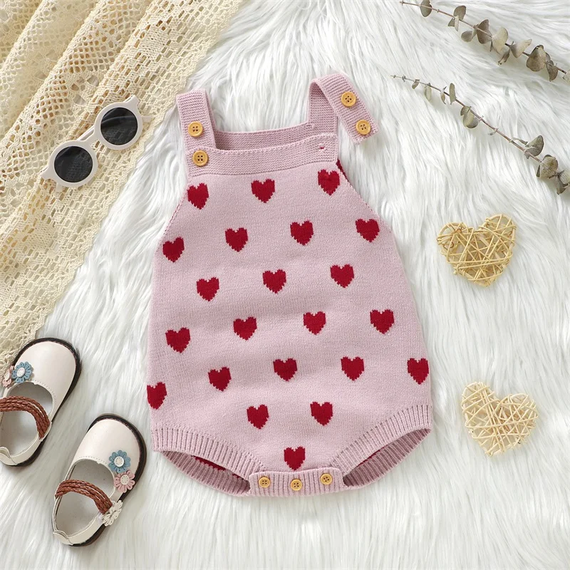 Toddler Happy Valentines Day Kids Outfit Baby Girl Overall Sleeveless Tank Top Heart Knit Romper Spring Clothes