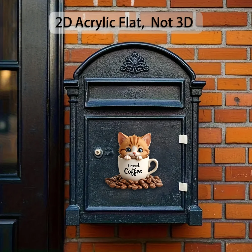 Acrylic Cat Coffee Fridge Magnet, 2D Flat 