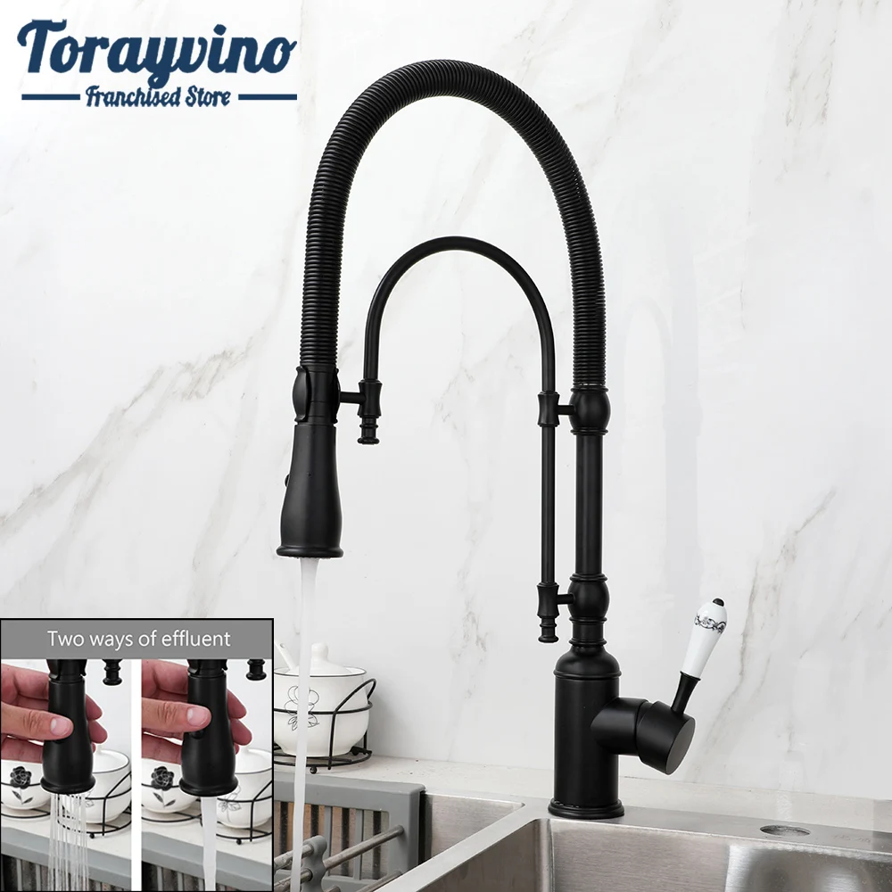 

Torayvino Kitchen Vessel Sink Faucet Washbasin Deck Mounted Swivel W/ Pull Down Spring Hot Cold Water Single Handle Mixer Taps