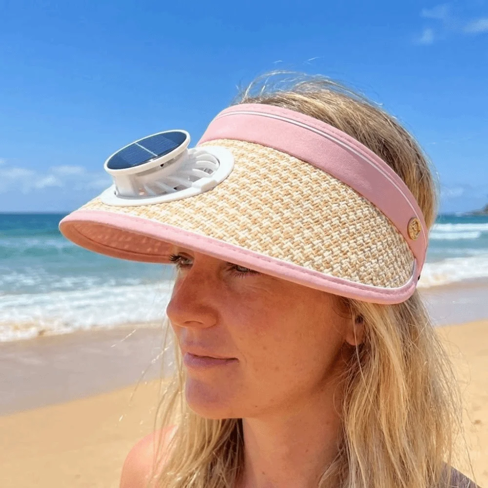 Folding Solar Fan Hat Wide Brim UV Protection Summer Fan Visor Cap Portable Elastic Sunscreen Empty Top Hat Outdoor Travel