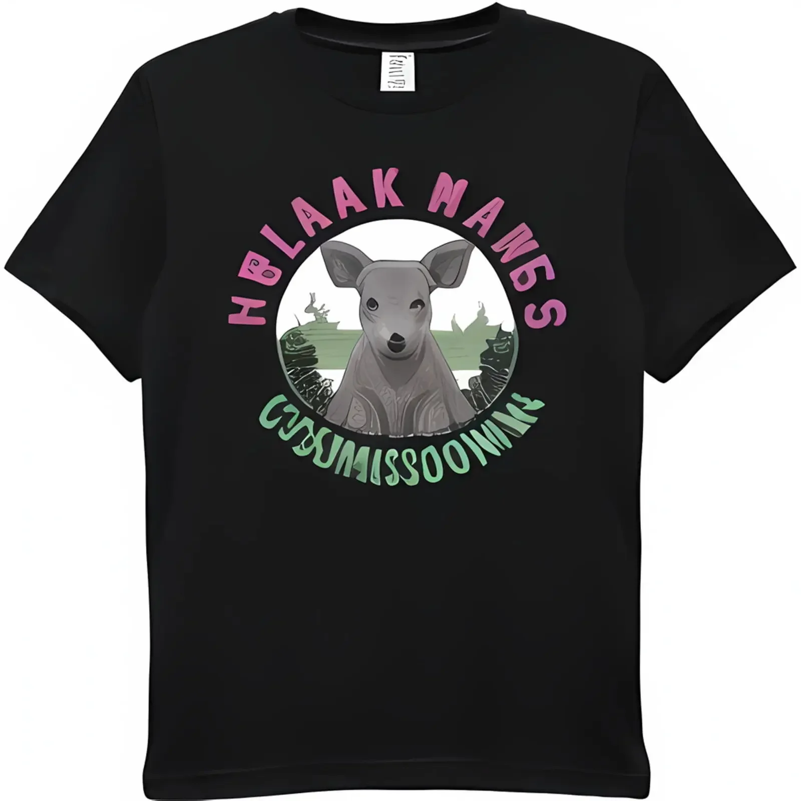 Black T-Shirt with Aardvark Illustration PasTeel Colors