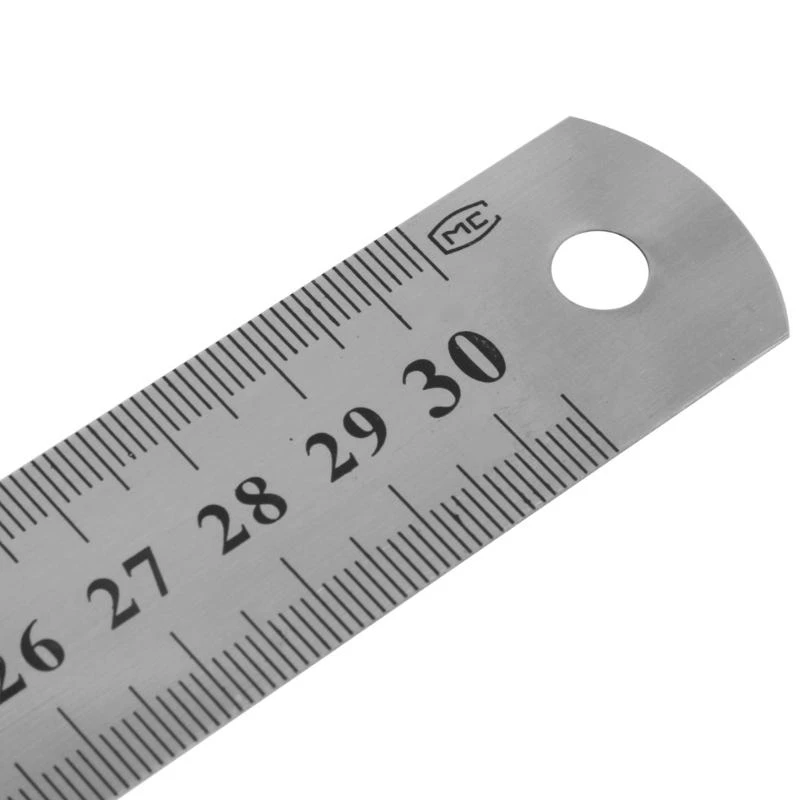 30CM 12"Steel Stainless Pocket Metric Metal Ruler Measurement Double Sided