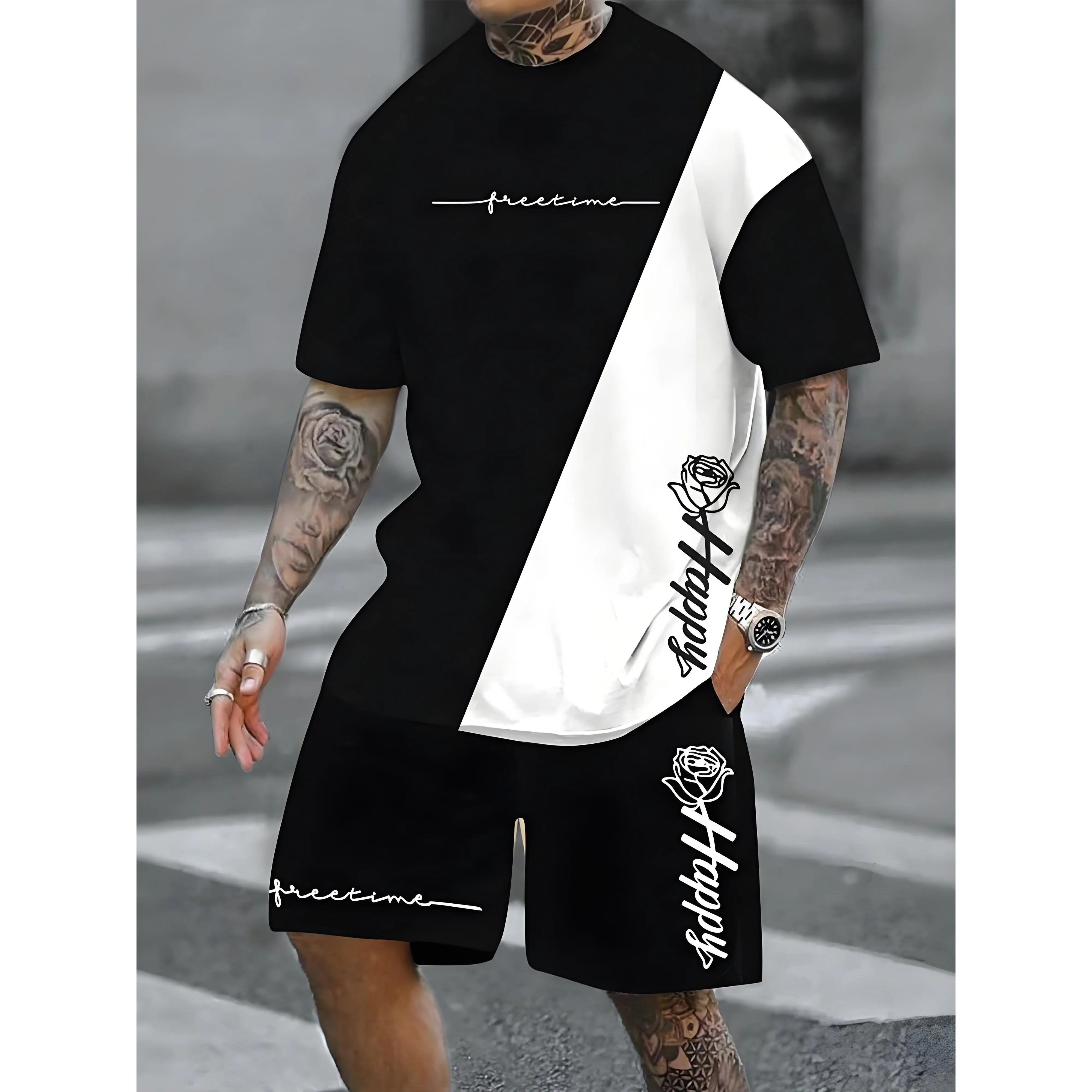 Nouveau grande taille hommes T-shirt et Short ensemble été décontracté quotidien hommes à manches courtes haut urbain rue hommes mode T-shirt Shorts