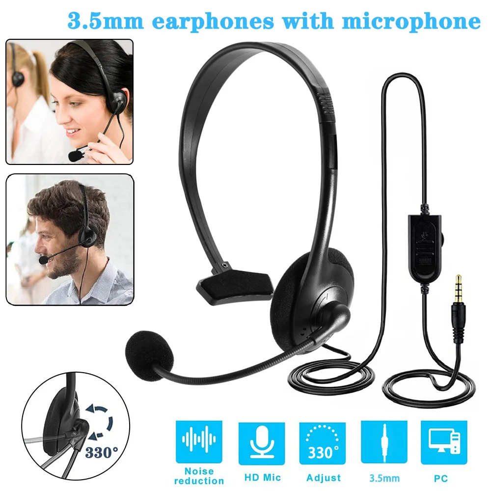 Universal Call Center Headphones 3.5mm Wired Business Headsets with Microphone Volume Control Noise Cancelling Stereo Headset