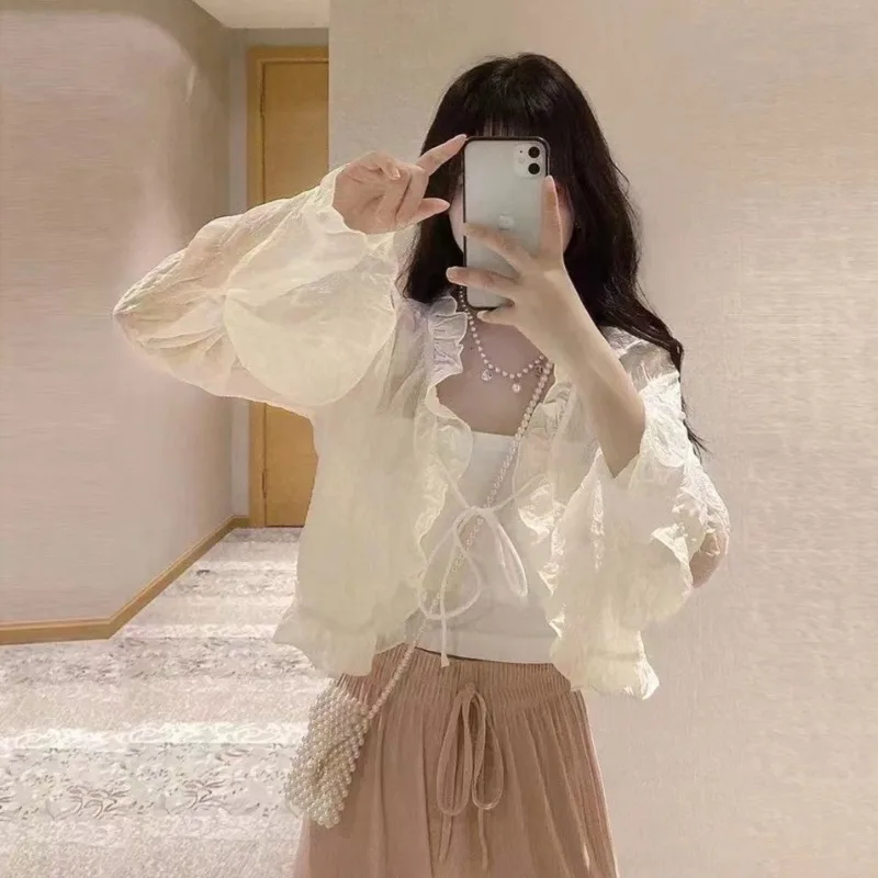 Jackets Women Ruffles Sweet Style Solid Basic Femme All-match Sunscreen Simple Outwear Sun-proof Summer Chic Korean Clothing Ins