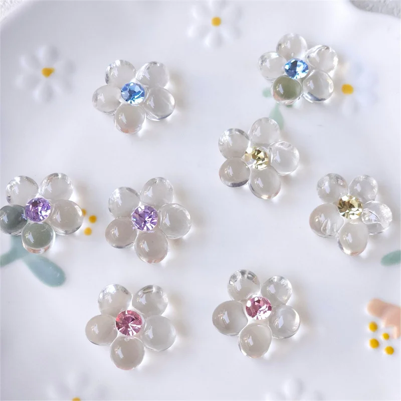 

Новое поступление, 40 шт./лот, прозрачные бусины-кабошоны из смолы в форме цветов, для самостоятельного изготовления украшений, аксессуаров для одежды и волос.