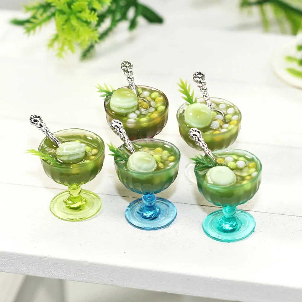 1Pcs 1/12 Dollhouse Miniature Matcha Desserts Ice Cream Model Mini Food Drinks Toy for Doll House Accessories Decoration ob11