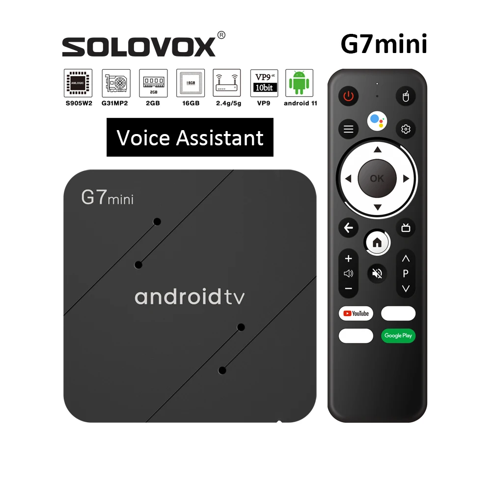 SOLOVOX G7mini Android 11 STB S905W2 Quad Core 2G 16GB WiFi Bluetooth Assistant Voice Control YouTube 4K Media Player