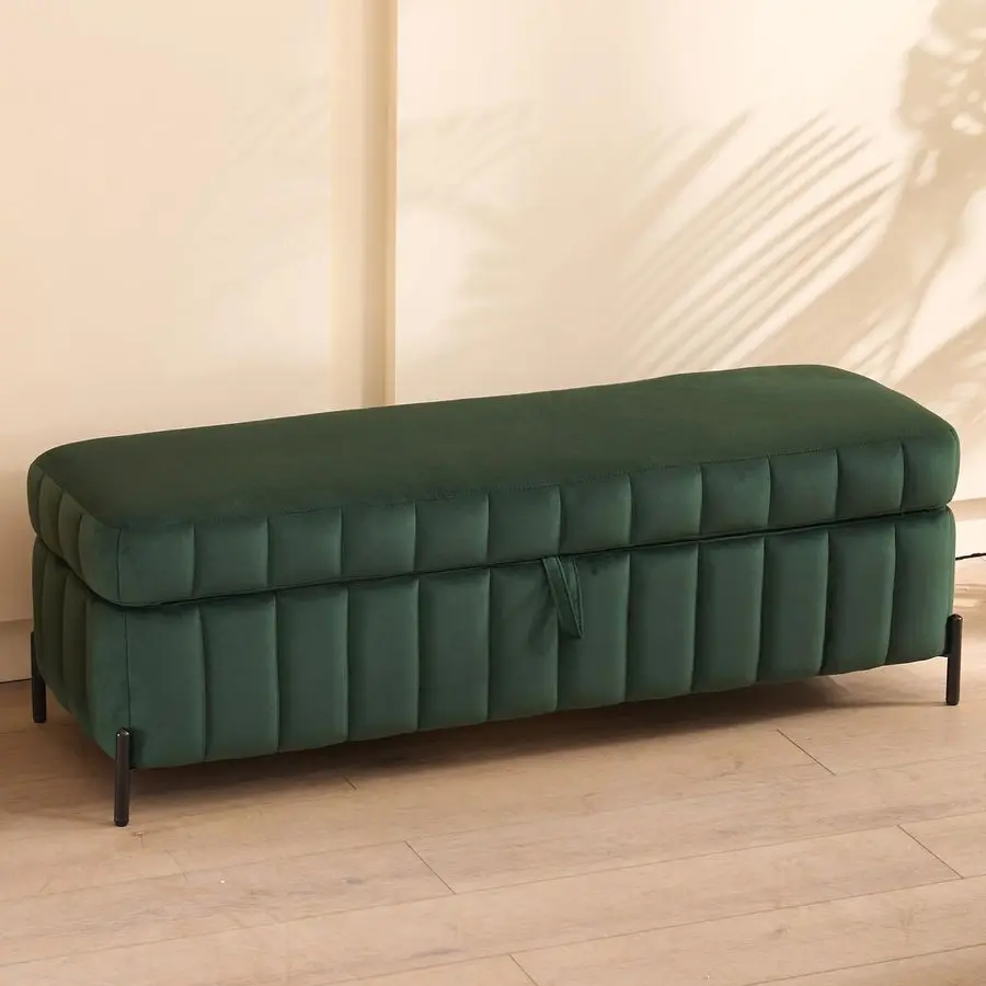 Ottoman Bench, End of Bed Bench Bedroom Bench, Velvet Footrest Stool Accent Bench for Entryway Dining Room Living Room, Green