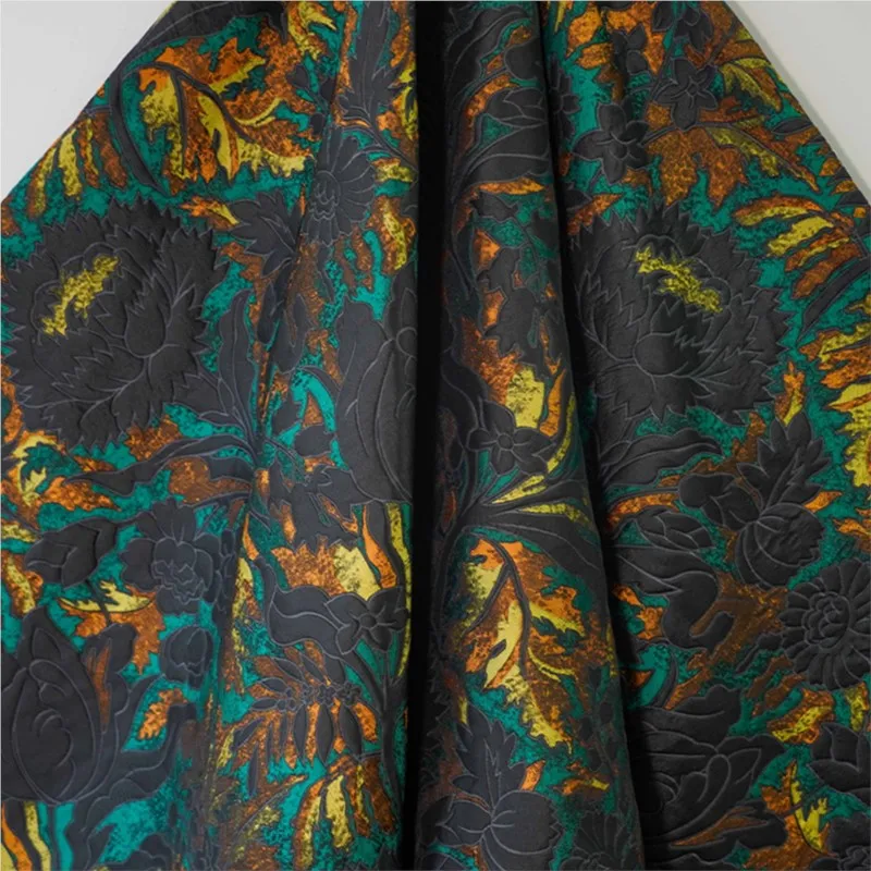 

Vintage relief black big flower yarn-dyed dress trench coat fabric new Chinese suit waistcoat