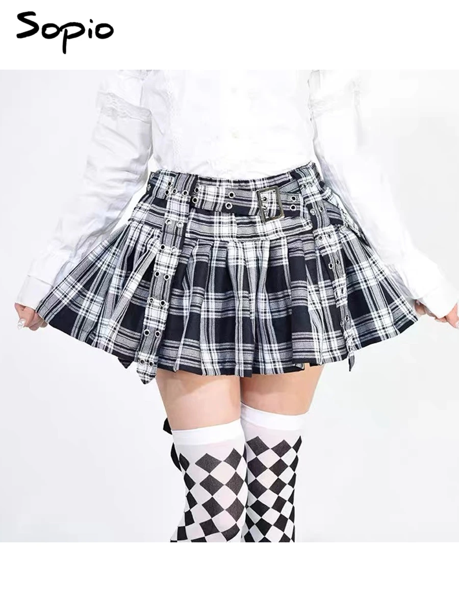 

Клетчатая мини-юбка Harajuku Y2K, женская 2026, японская юбка со шнуровкой и высокой талией, готическая юбка с рюшами, юбка в консервативном стиле