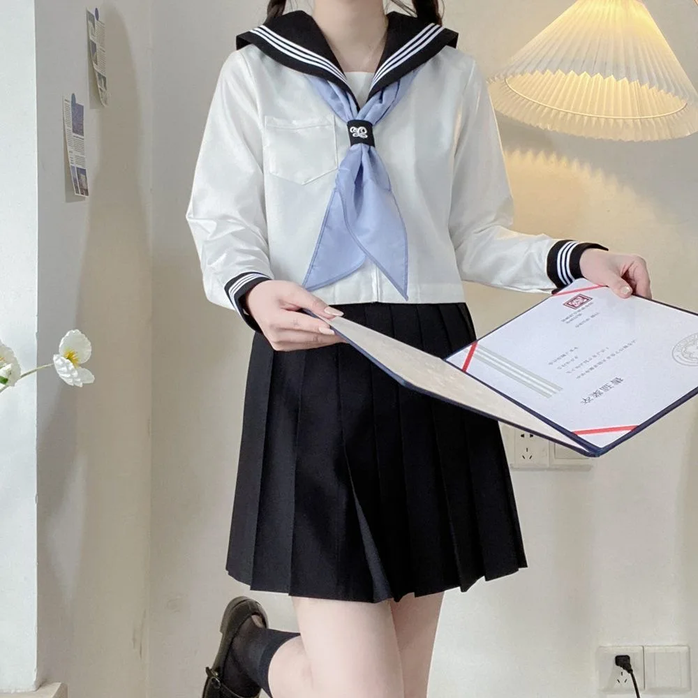 Uniforme scolaire japonais pour filles, grande taille, uniforme de marin à manches longues pour femmes, ruban noir trempé, vente en gros