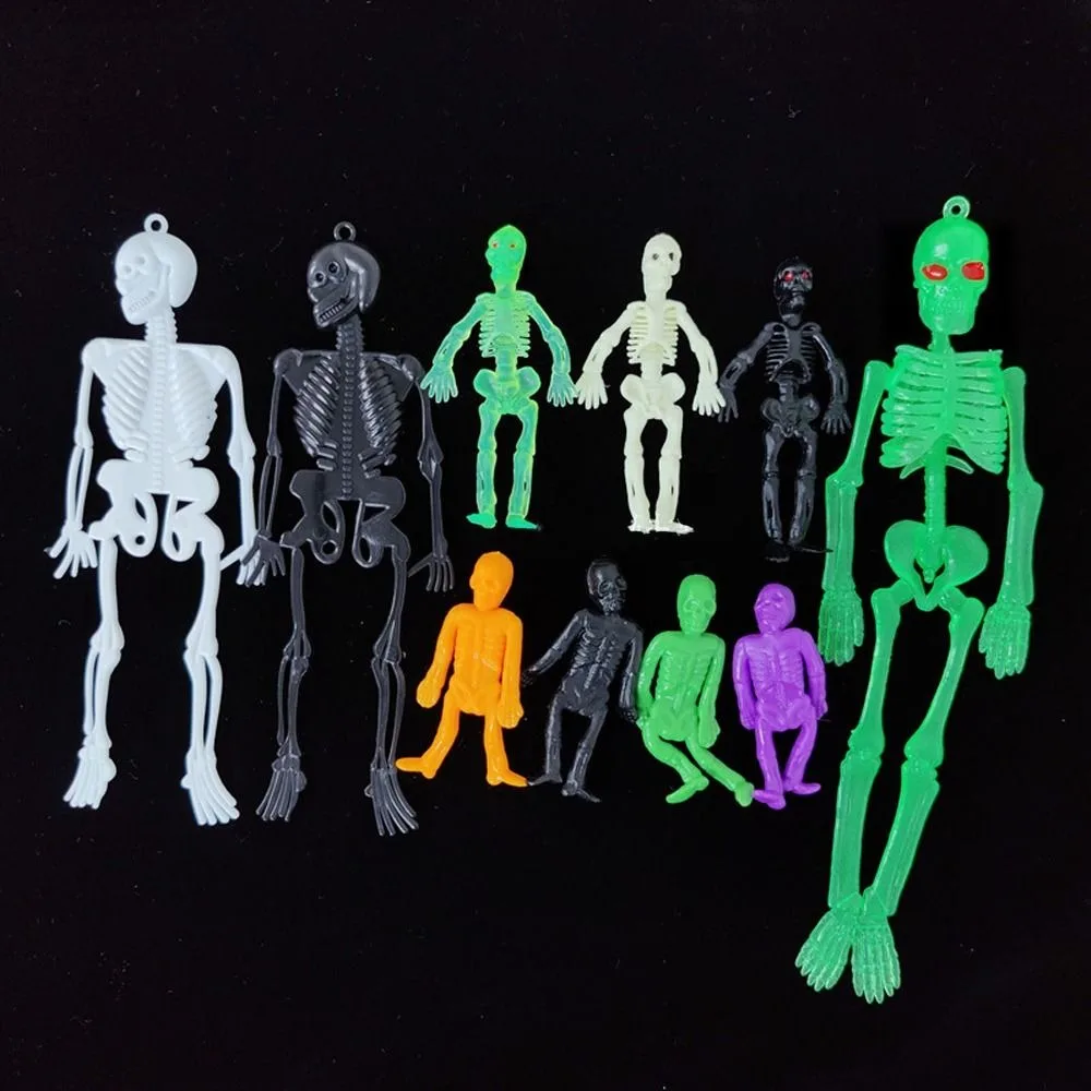 

24pcs Horror Themed Skull Doll Mini Luminous PVC Zombie Toy Elastic Boned Man Skeleton Pendant Halloween Decor