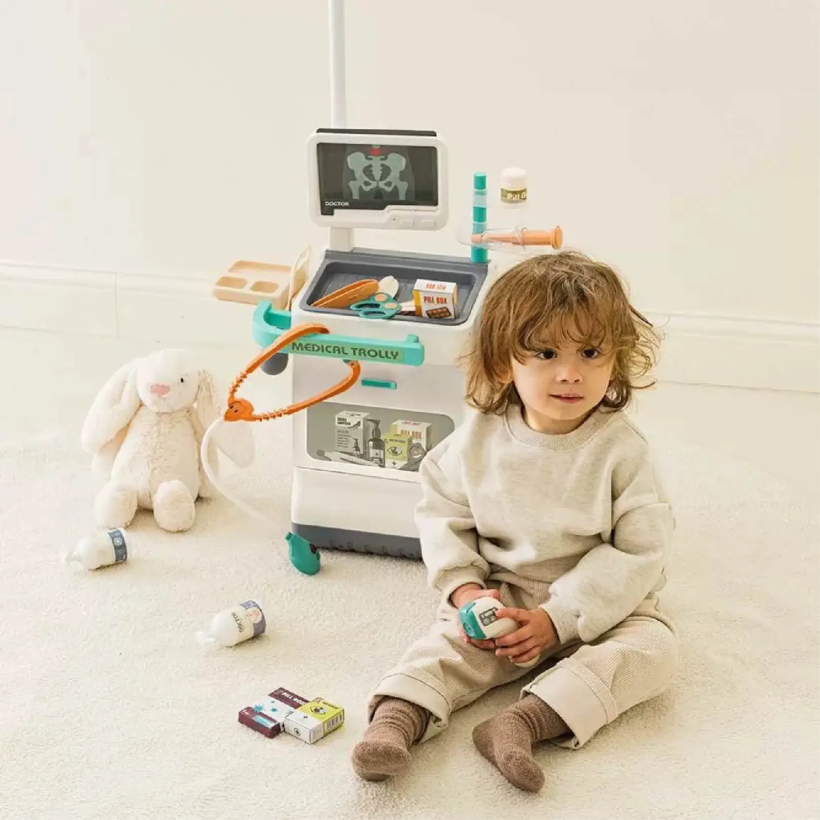 Juguetes de mesa de tratamiento de simulación para niños, juego de mesa de equipo médico para casa de juegos interior para bebés