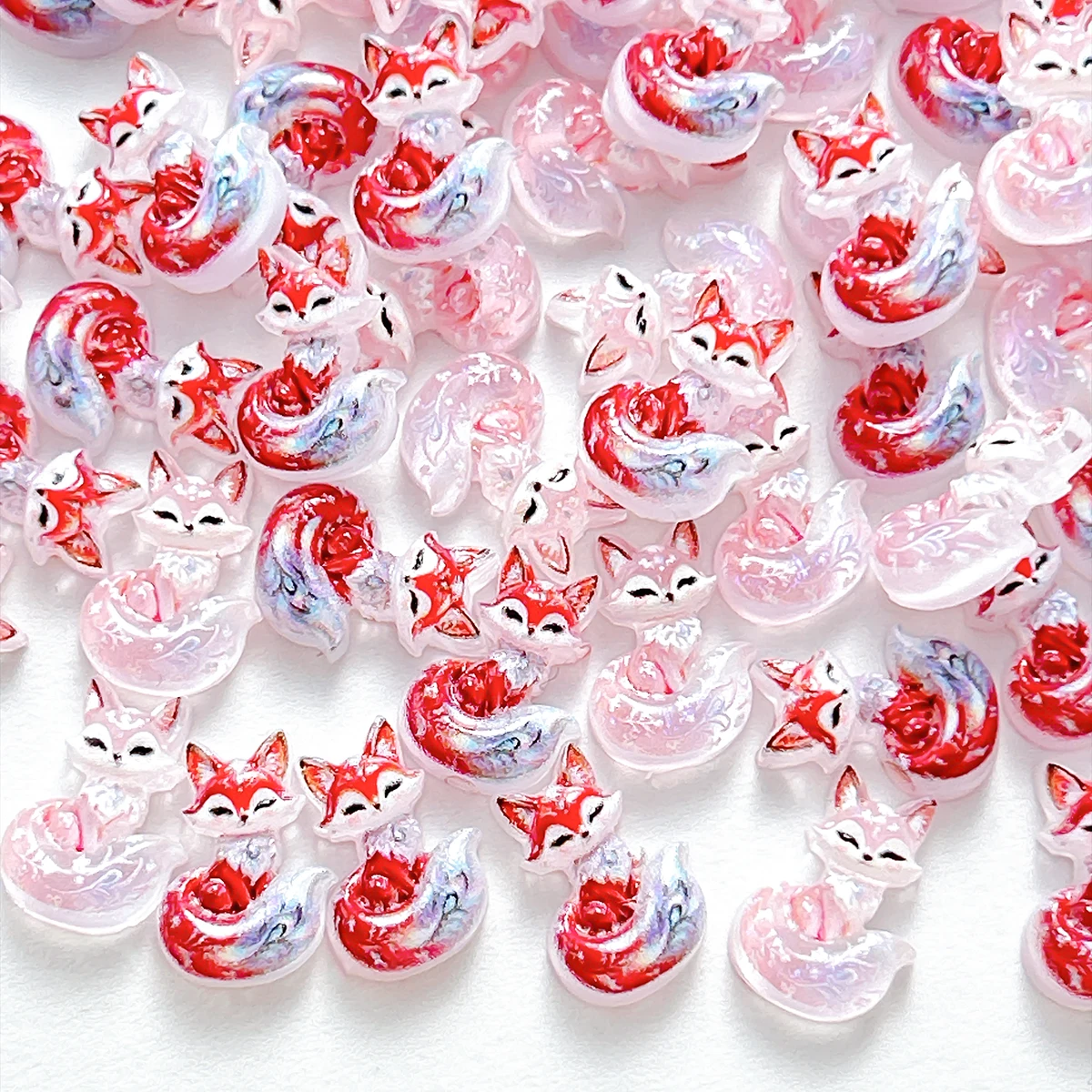 20PCS 3D Translucent Creative Pink Fox Resin Nail Art Decorations Simulated Cartoon Red Fox Animal Nail Charms for DIY Manicure
