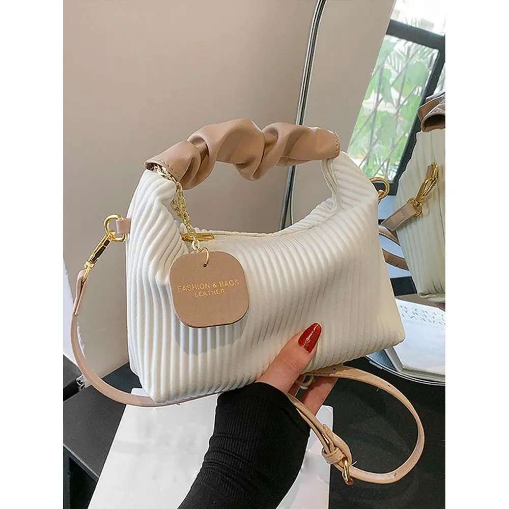 

Style Fashionable Simple AllMatch Pleated Weaving Pu Color Block Handbag Shoulder Bag Crossbody Bag, Old Money