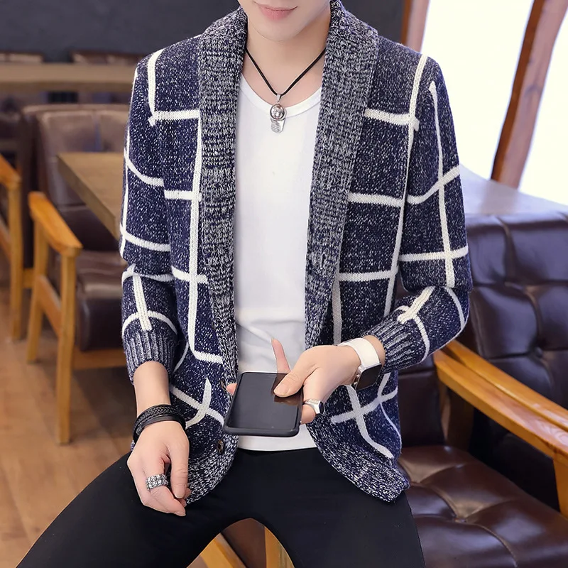 

2023 Men's Autumn Plaid Cardigan Sweater Loose Personality Casual Sweater