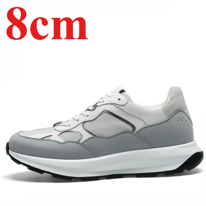 Cowhide Fabric Breathable Lightweight Elevator Shoes Men's 8cm Casual Sneakers Height-increasing Shoes Comfortable Sports Shoes