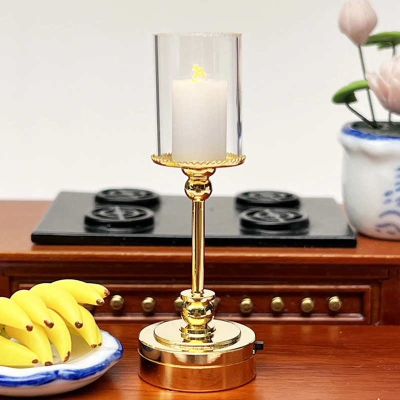 1/12 Scale Mini Luminous Candle Lamp Dollhouse Accessories Miniature LED Wall Sconce Lamp Battery Operated With Switch