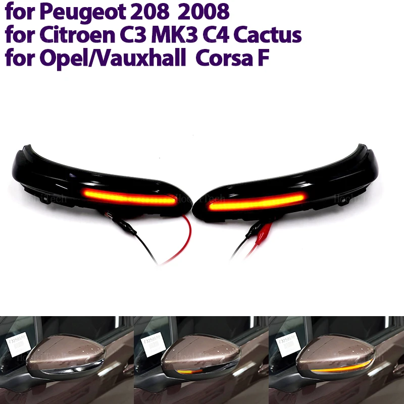Dynamiczne światło kierunkowskazu LED Sekwencyjne światło lusterka wstecznego Do Peugeot 208 2008 12-22 Citroen C3 MK3 C4 Cactus Opel Corsa F