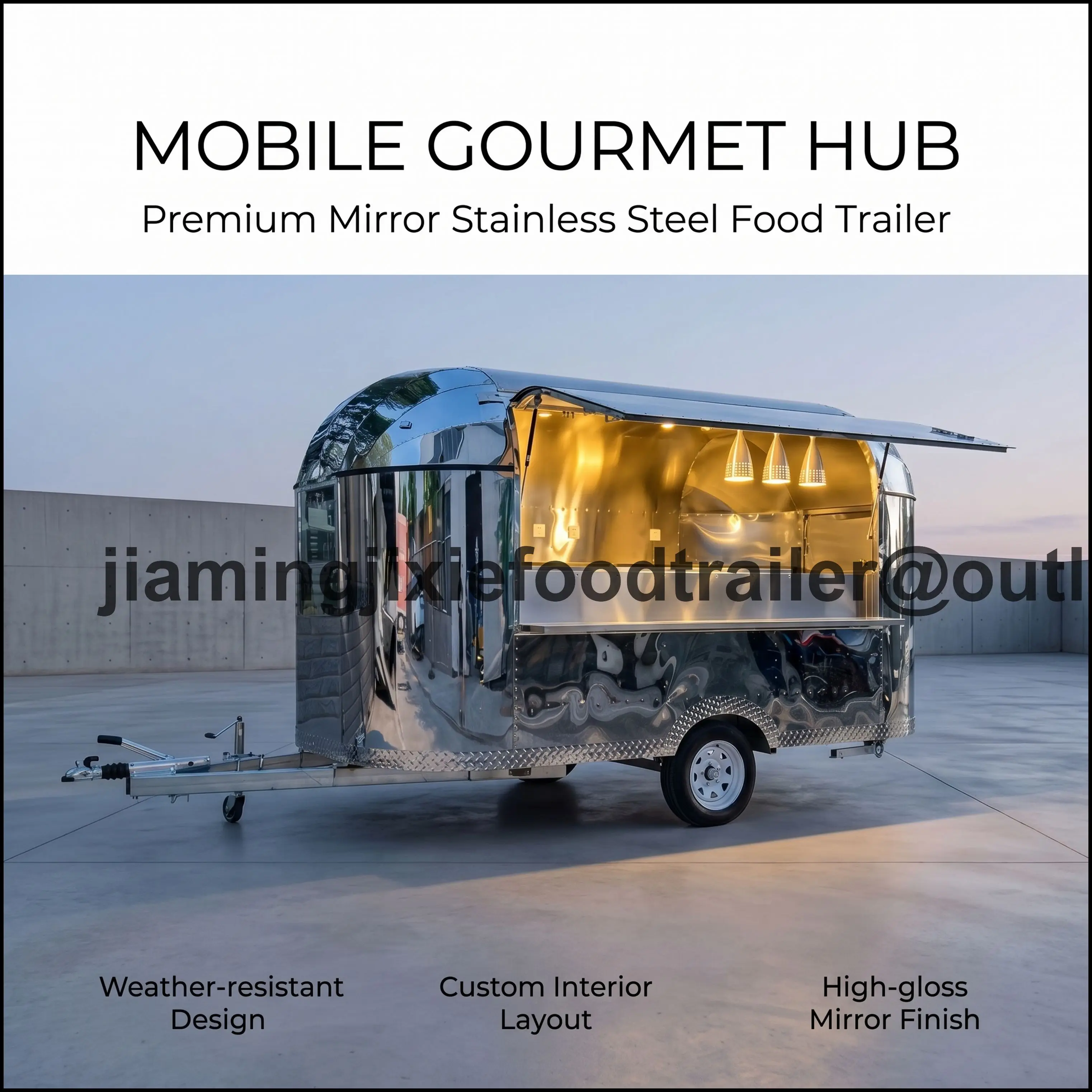 

Stainless Steel Aluminum/Fiberglass Food Truck Trailer with Freezer for Candy & Snack Service-Factory Price
