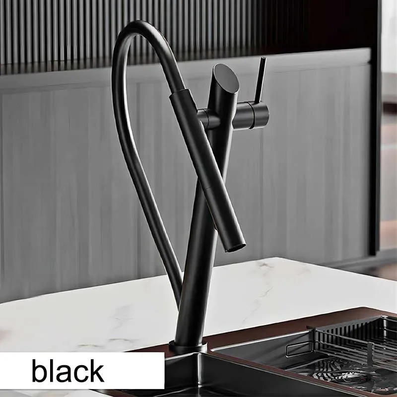 Pull-out Design Brass Black Kitchen Faucet Dual Control Magnetic Suction Cold And Hot 2-Function Sink Tap