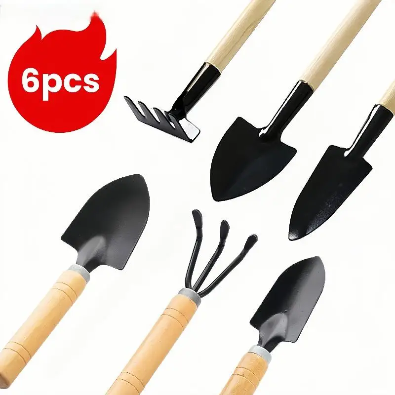 6Pcs Mini Garden Tool Set Wooden Handle Gardening Kit for Planting Vegetables Flowers Weeding