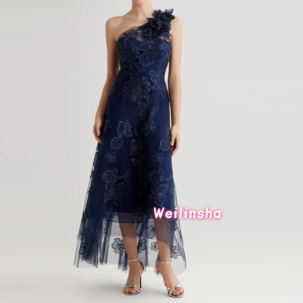 Elegant Applique Lace One Shoulder A-Line Formal Mother Of The Bride Dress Flowers Sleeveless Wedding Guest Dresses Customized