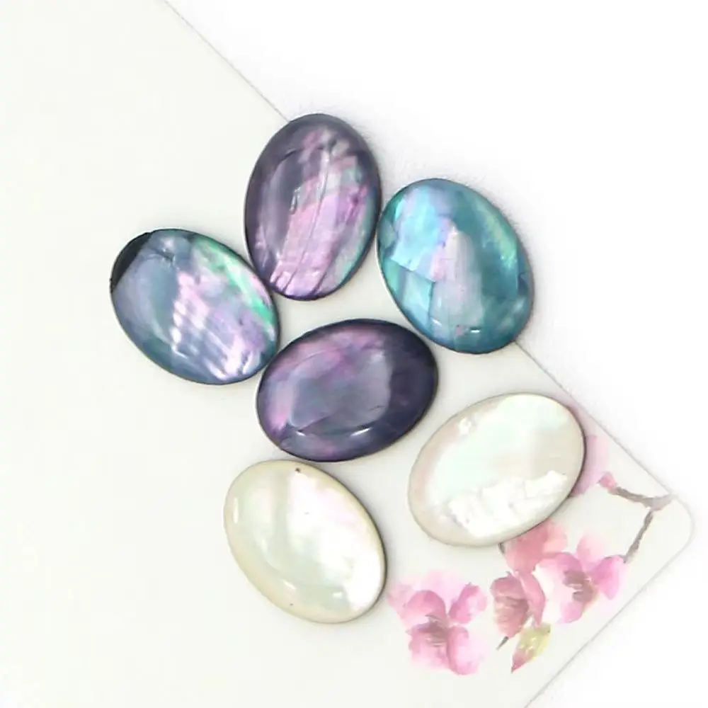 13x18mm Abalone Shell Oval Beads Cabochon Drip Resin Process Ring Surface Accessory 5 Pcs/pack DIY Making Creative Jewelry Gift