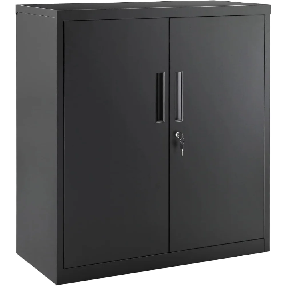 

Garage Cabinet, Metal Storage Cabinet with Doors and Shelves, for Home Office, Garage and Utility Room, Black