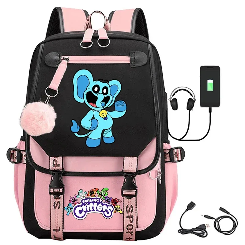 Usb Charge Smiling Critters Catnap Printing Backpack for Teenage Girls Laptop Daypack Women Travel School Bags Cartoon Bookbag