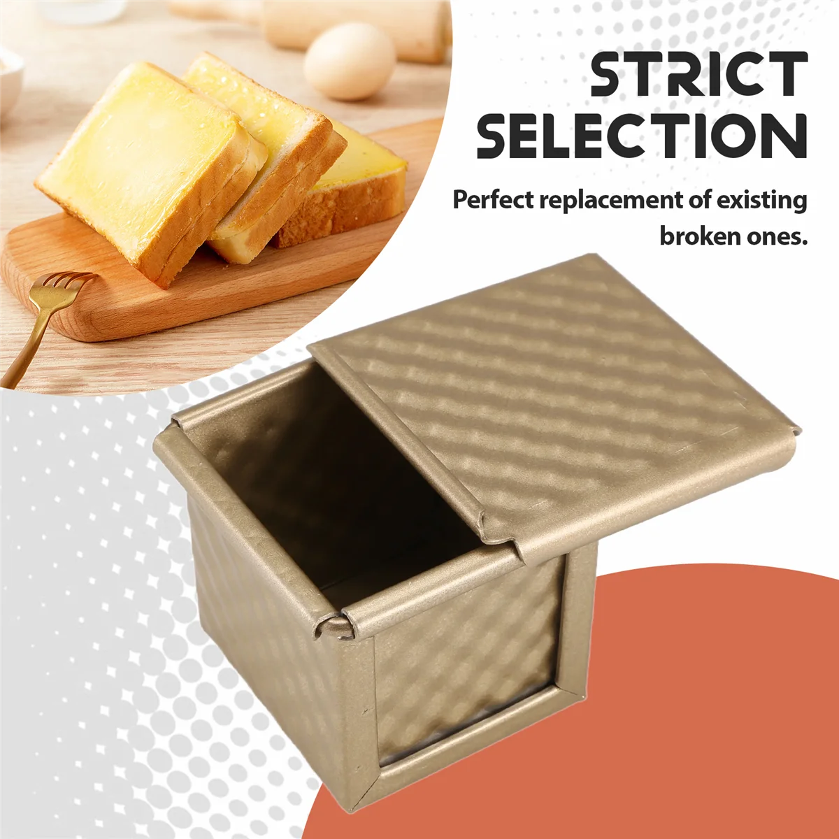 A44TSquare Loaf Pan with Lid Toast Mold Bread Pan Pullman Loaf Pan with Cover Non-Stick Mini Water Cube Toast Box