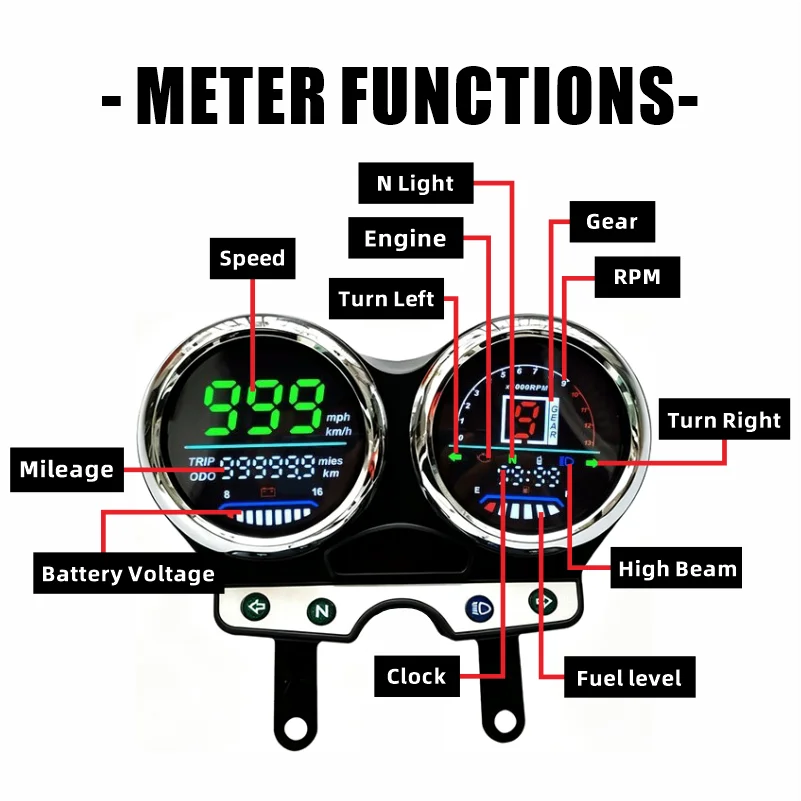 For Suzuki GT125 GSX125/QS125 Motorcycle LED Speedometer Tachometer 0-13000 RPM Odometer  Multi-functional  Assembly