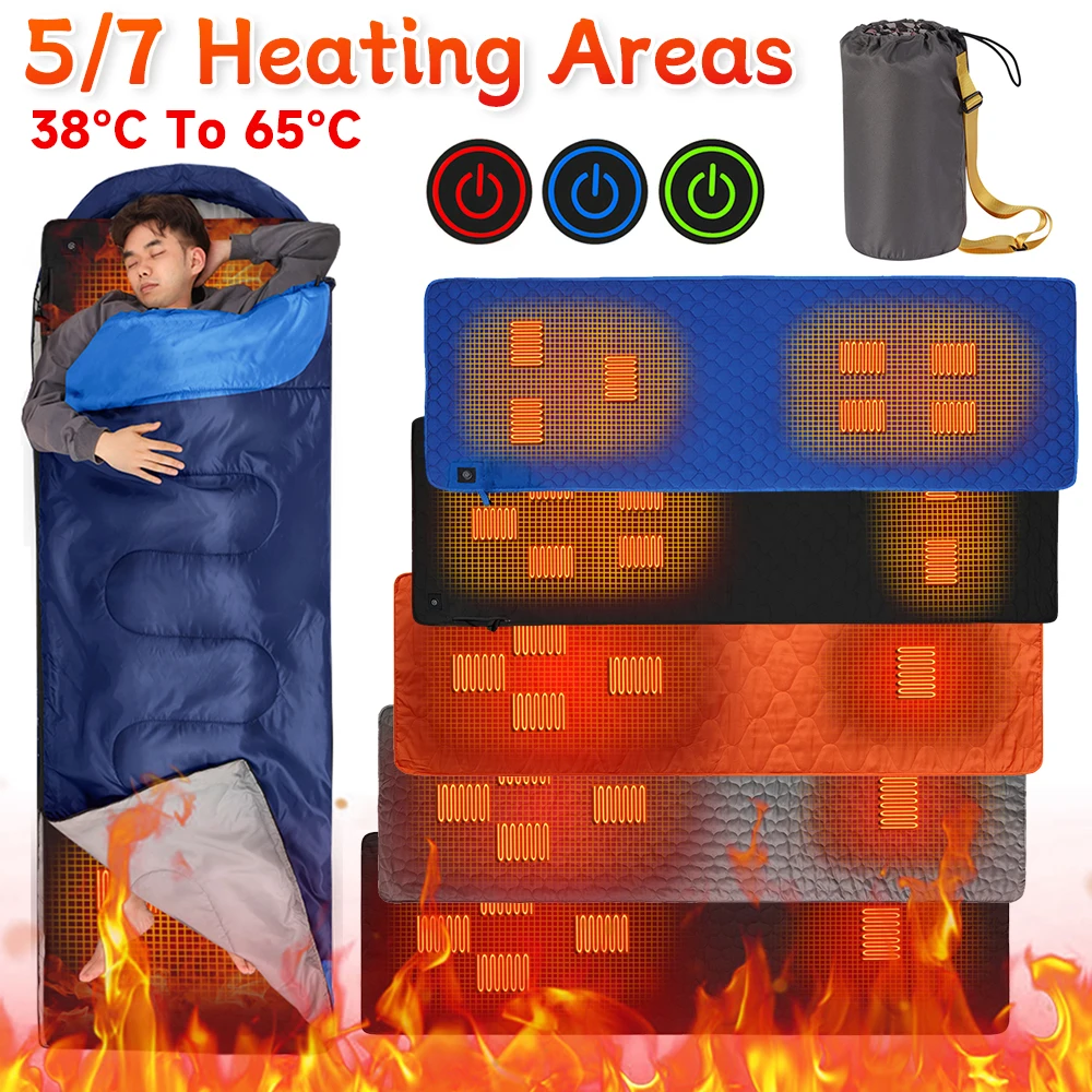 

7 Heating Zones Sleeping Mat Electric Heating Pad USB Heated Camping Mat with Bag Camp Tent Sleeping Mattress for Outdoor Hiking